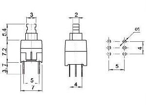 Tlačítko ON-(ON) P22 mini 7x7mm 5108-4276